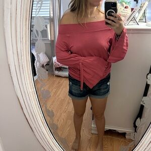 Express off the shoulder sweatshirt material sweater